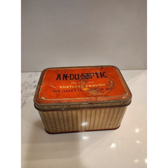 Vintage An-Du-Septic Dustless Blackboard Crayon Tin Gold Medal Product - Picture 1 of 16
